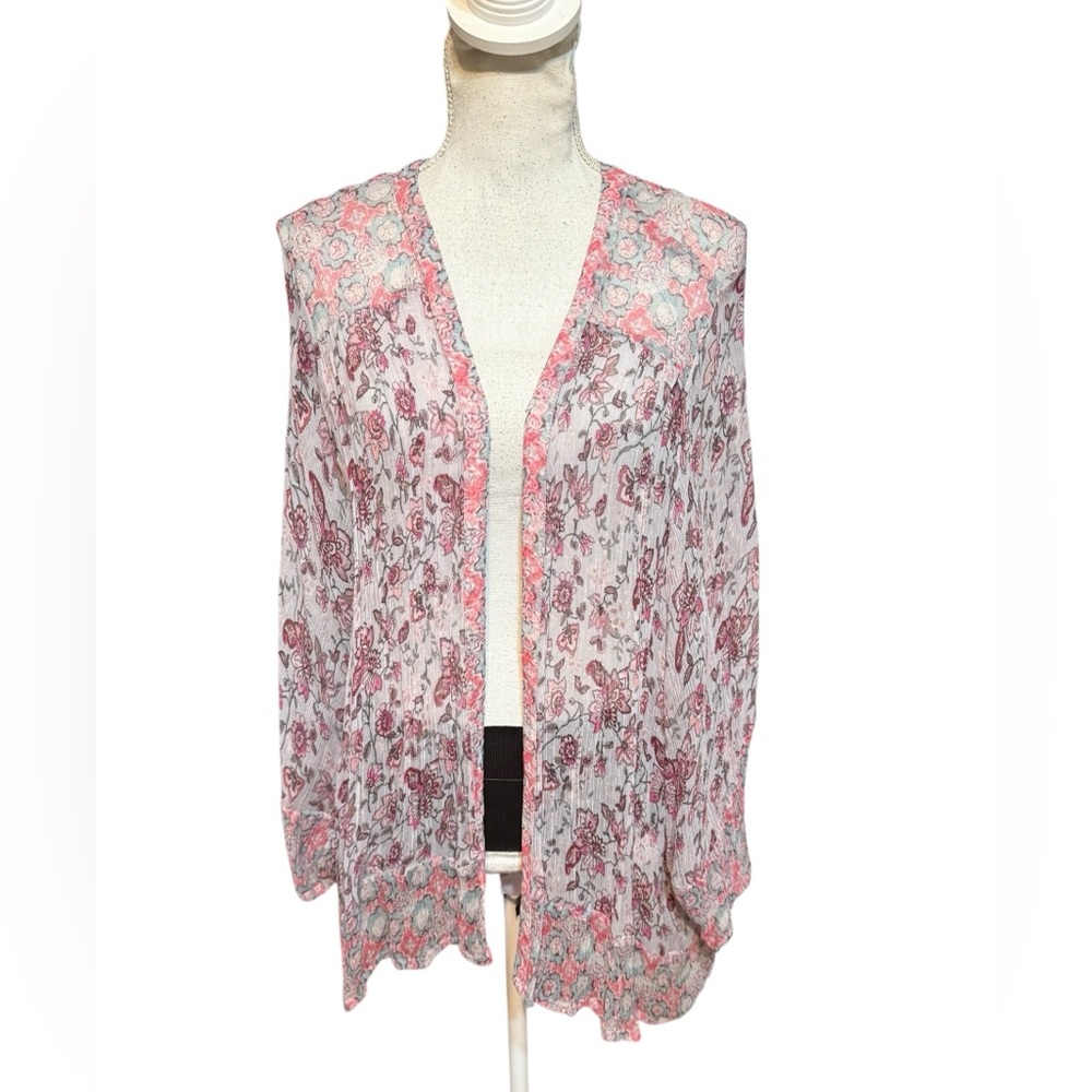 Sundance Open Front‎ Kimono Floral Print Lightweight Multicolor Flowy Boho XL